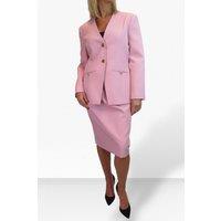 Paulo Due Women's 2 Piece V Neck Jacket & Midi Skirt Suit in Pink | Size: 12