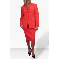 Paulo Due Women's 2 Piece V Neck Jacket & Midi Skirt Suit in Coral | Size: 12