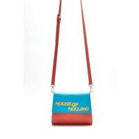 House of Holland Women's Cross Body Bag In Orange & Blue With A Printed Logo