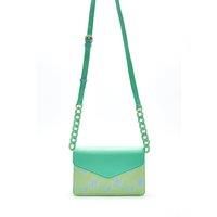 House of Holland Women's Cross Body Bag In Mint & Pistachio With A Logo Print & Chain Detail Strap in Green