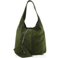 Kitise Women's Spacious Slouch Genuine Italian Suede Tote Handbag in Dark Green