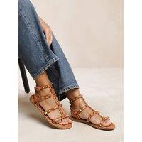 Where's That From Women's 'Sashi' Studded Gladiator Flat Sandals in Tan | Size: 3