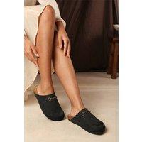 Where's That From Women's 'Zelia' Open Back Clog Shoe With Metal Trim Detail in Black | Size: 3