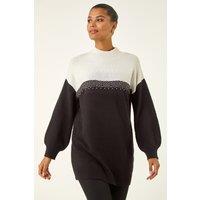 Roman Women's Colour Block Sparkly Longline Jumper in Black | Size: 10