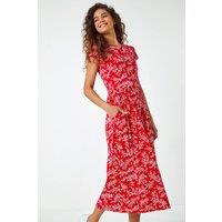 Roman Women's Ditsy Gathered Skirt Stretch Midi Dress in Red | Size: 16