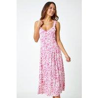 Roman Women's Sleeveless Floral Midi Stretch Dress in Pink | Size: 12