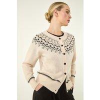 Roman Women's Petite Fairisle Button Cardigan in Ivory | Size: 14
