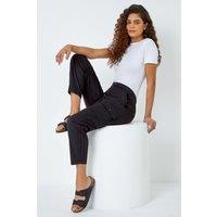 Roman Women's Casual Elastic Waist Cargo Stretch Trousers in Black | Size: 20