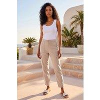 Roman Women's Casual Elastic Waist Cargo Stretch Trousers in Natural | Size: 16