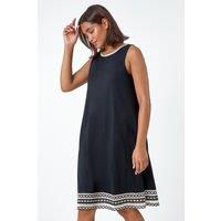 Roman Women's Embroidered Trim Stretch Jersey Shift Dress in Black | Size: 10