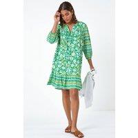 Roman Women's Paisley Border Print Smock Dress in Green | Size: 20