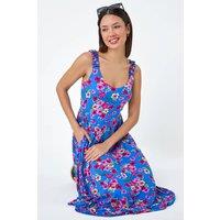 Roman Women's Floral Shirred Strap Midi Dress in Blue | Size: 10
