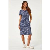 Roman Women's Petite Ditsy Floral Pocket Stretch Dress in Navy | Size: 10