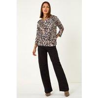 Roman Women's Animal Print Sparkly Neck Jumper in Taupe | Size: 18