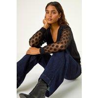 Roman Women's Polka Dot V-Neck Sleeve Knit Jumper in Black | Size: 10