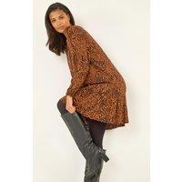 Roman Women's Animal Print Pintuck Smock Dress in Orange | Size: 10