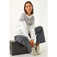 Roman Women's Pearl Embellished Printed Jumper in Ivory | Size: 20