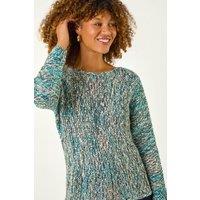 Roman Women's Patterned Tape Yarn Knit Jumper in Turquoise | Size: 18