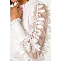 Roman Women's Sheer Feather Sleeved Jumper in Ivory | Size: 12