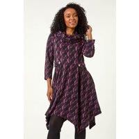 Roman Women's Petite Abstract Print Hanky Hem Stretch Dress in Purple | Size: 14