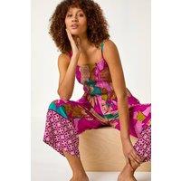 Roman Women's Floral Border Ruched Jumpsuit in Purple | Size: 20