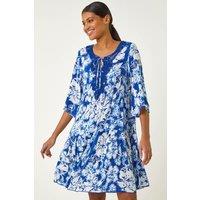 Roman Women's Shadow Floral Lace Smock Dress in Blue | Size: 16