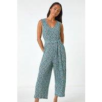 Roman Women's Petite Ditsy Crinkle Crop Jumpsuit in Blue | Size: 18