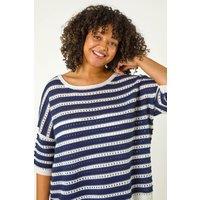 Roman Women's Curve Crochet Stripe Knit Top in Navy | Size: 18