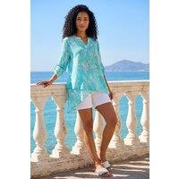 Roman Women's Linear Print Wrap Tunic in Turquoise | Size: 10