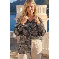 Roman Women's Curve Abstract Print Woven Shirt in Black | Size: 20