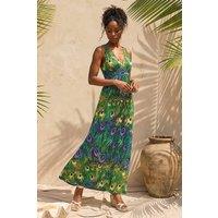 Roman Women's Peacock Printed Stretch Maxi Dress in Green | Size: 16