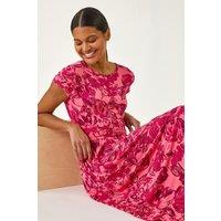 Roman Women's Floral Print Pocket Midi Dress in Pink | Size: 20