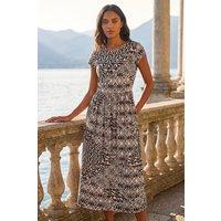 Roman Women's Abstract Print Midi Dress in Brown | Size: 10
