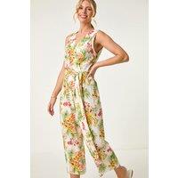 Roman Women's Petite Leaf Border Print Jumpsuit in Ivory | Size: 18