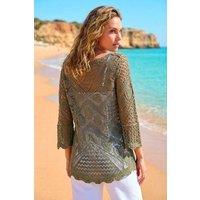 Roman Women's Crochet Lace V-Neck Open Knit in Khaki | Size: 18