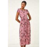 Roman Women's Floral Print Stretch Midi Dress in Pink | Size: 10