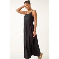 Roman Women's Lace Bodice Strappy Midi Dress in Black | Size: 18