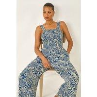 Roman Women's Paisley Print Cropped Jumpsuit in Navy | Size: 20