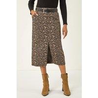 Roman Women's Animal Print Stretch Midi Skirt in Brown | Size: 16