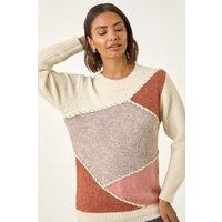 Roman Women's Patch Work Knit Jumper in Ivory | Size: 16