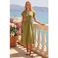 Roman Women's Linen Look Button Midi Dress in Khaki | Size: 14