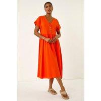 Roman Women's Linen Look Button Midi Dress in Orange | Size: 14