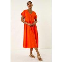 Roman Women's Linen Look Button Midi Dress in Orange | Size: 10