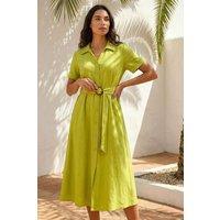 Roman Women's Linen Look Belted Shirt Dress in Lime | Size: 18