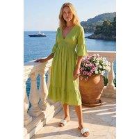 Roman Women's Linen Look Shirred Midi Dress in Lime | Size: 20