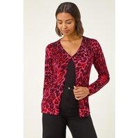 Roman Women's Hotfix Animal Print Knit Cardigan in Red | Size: 12