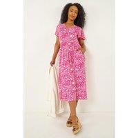 Roman Women's Petite Floral Print Pocket Midi Dress in Pink | Size: 8