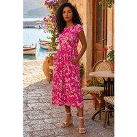 Roman Women's Floral Print Midi Stretch Dress in Pink | Size: 16