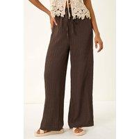 Dusk Women's Textured Elastic Waist Trousers in Brown | Size: 18
