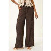 Dusk Women's Textured Elastic Waist Trousers in Brown | Size: 10